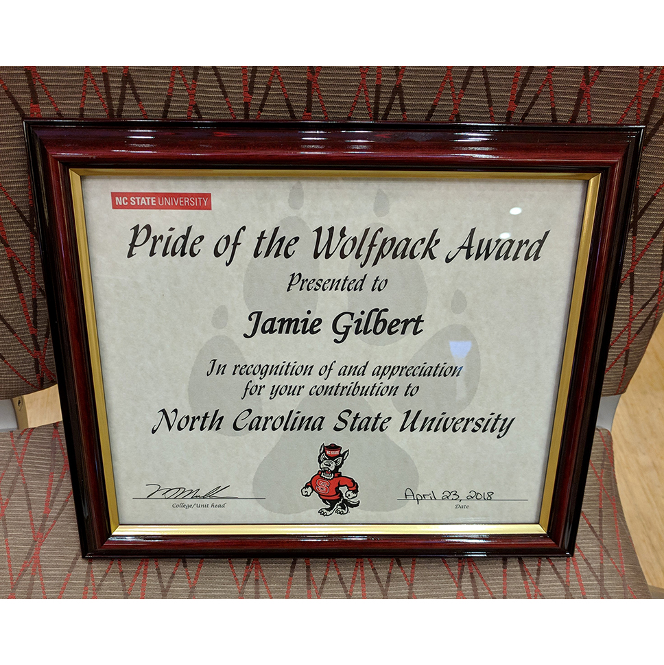 Pride of the Wolfpack certificate